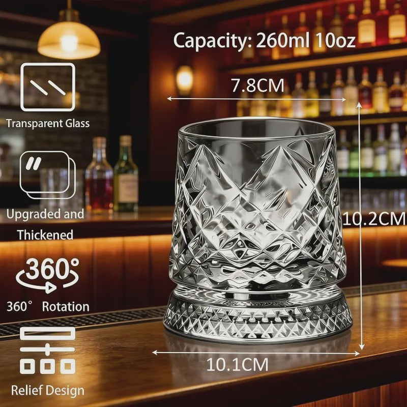 Draaibaar Kristallen Whiskey Glas - 280ml Premium Tumbler voor Cocktails & Feesten