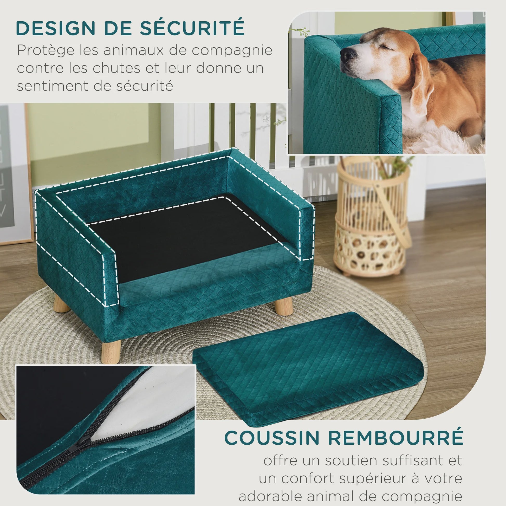 Luxe Hondensofa met Scandinavisch Design - Zacht Fluweel, Blauw, 64x45x36 cm