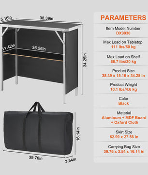 Klapbare Bar Tafel - Draagbare Promotietafel met Opbergplank en Hoes voor Evenementen & Feesten