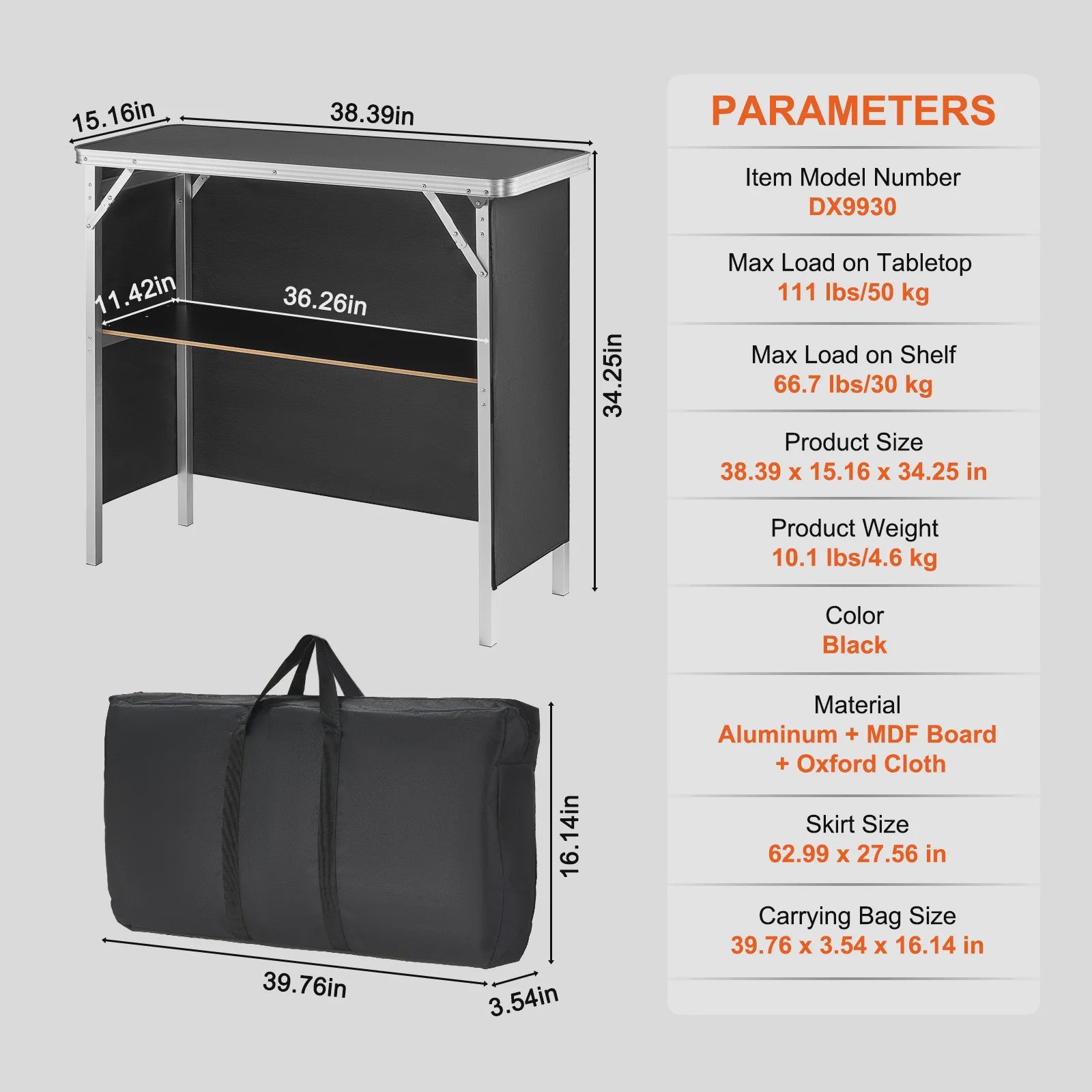 Klapbare Bar Tafel - Draagbare Promotietafel met Opbergplank en Hoes voor Evenementen & Feesten