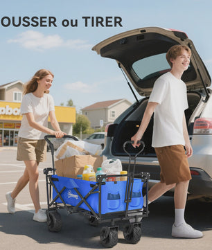 Stevige Klapbare Campingwagen met Zonnedak en Grote Wielen - Ideaal voor Buitenactiviteiten