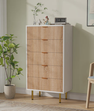 Superaly Ladekast 5 Lades - Natuurlijk Hout & Wit - Stijlvolle Opbergkast