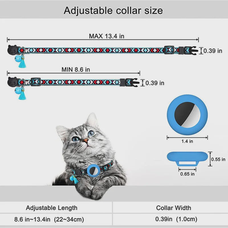 Verstelbare Halsband voor Katten en Puppy's met Airtag Houder en Belletje