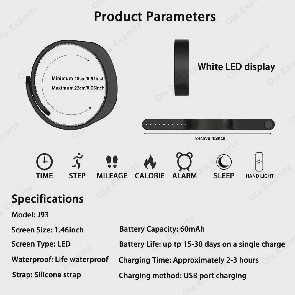 Smart Band HT30: Waterdichte LED Smartwatch met Stappenteller, Calorieënteller en Vibratiealarm