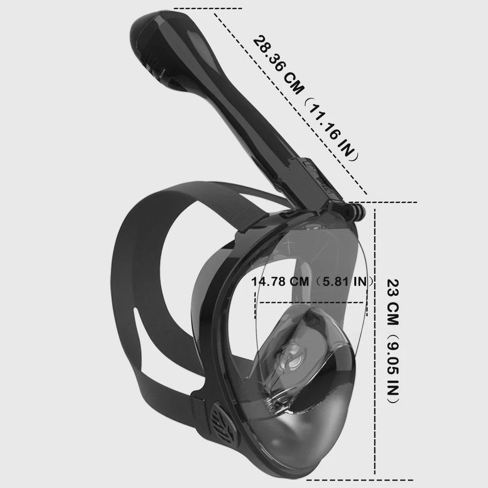 Full Face Snorkel Masker met 180° Panoramisch Zicht, Anti-lek & Anti-condens - Veilig Ademhalen & Camera Mount