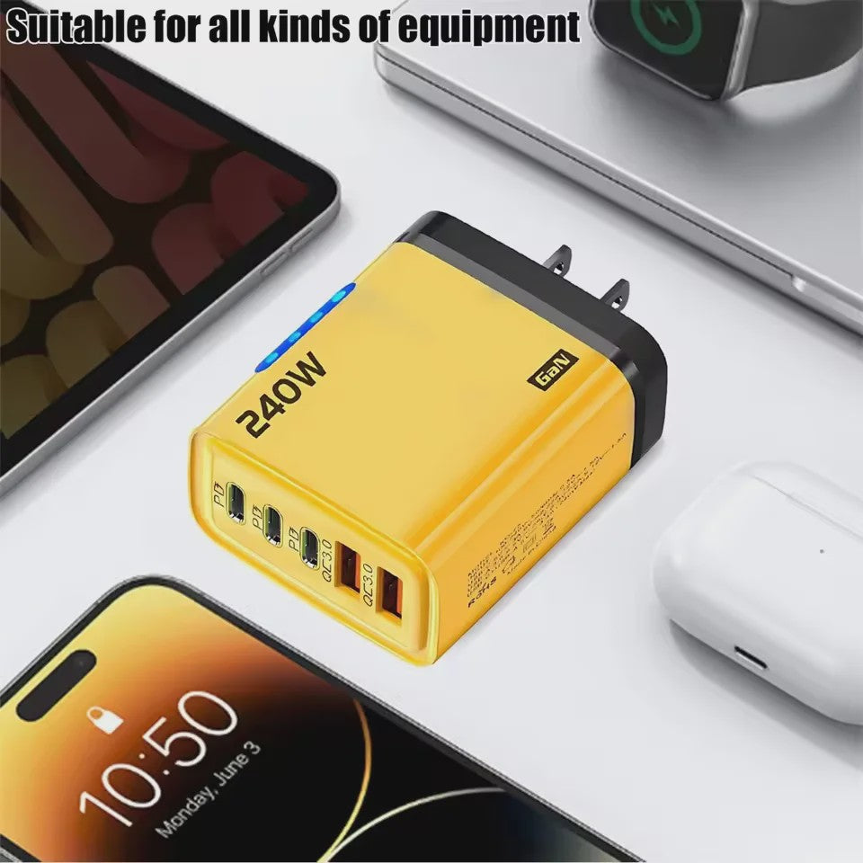 240W GaN 5-Poorts Snellader | USB-C PD & QC 3.0 | EU/US Stekker