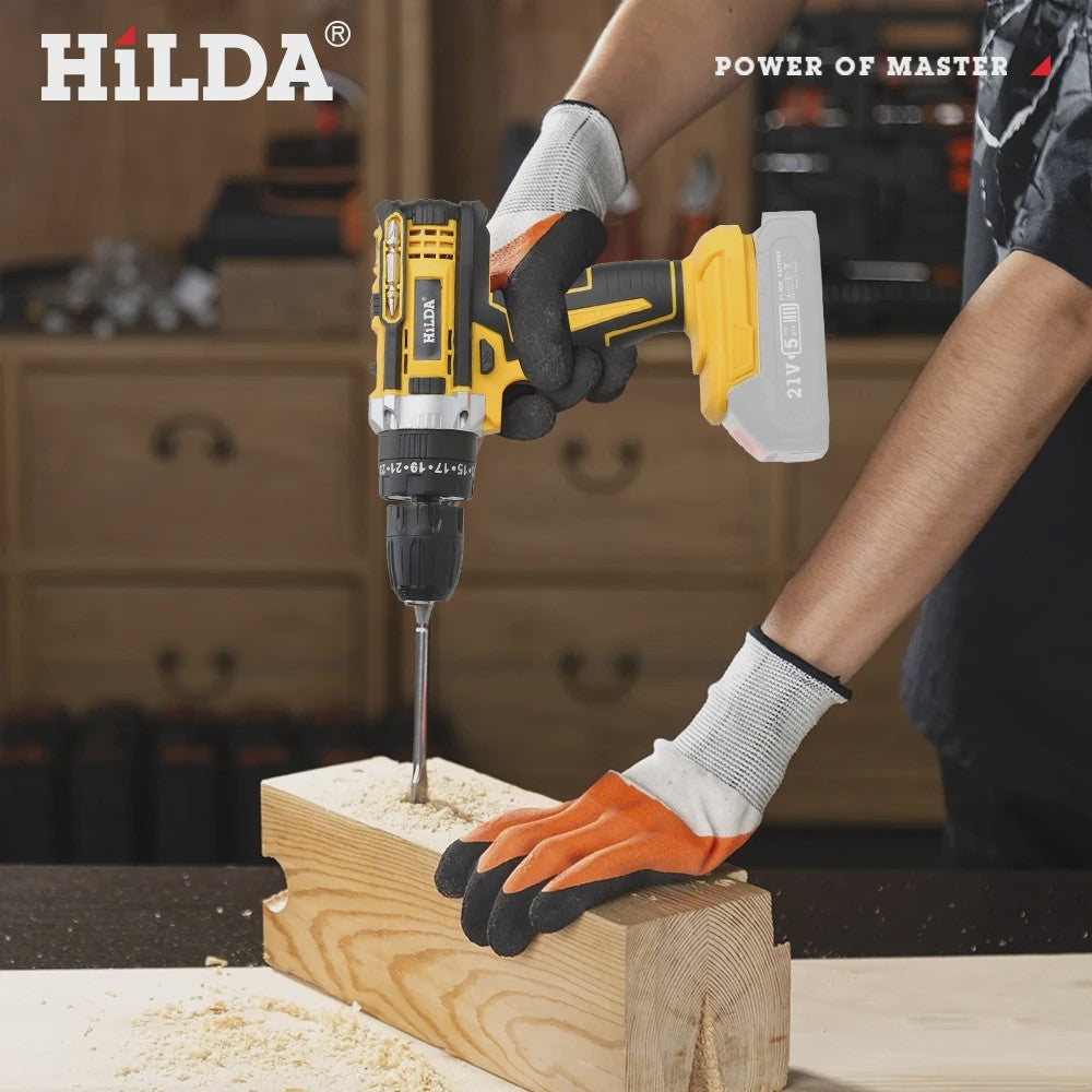 HILDA 21V Accu Schroefmachine met Klopboorfunctie - 25+3 Draaimomenten & 2 Versnellingen