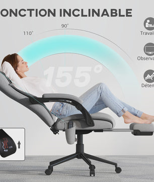 Ergonomische bureaustoel met massage, verwarming en voetensteun - Grijs