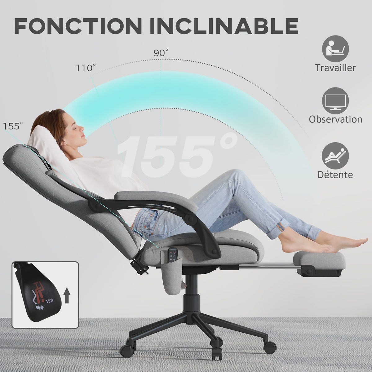 Ergonomische bureaustoel met massage, verwarming en voetensteun - Grijs