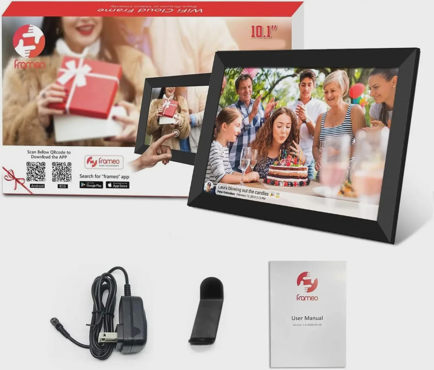 Frameo Smart WiFi Digitale Fotolijst 10.1 Inch HD Touchscreen met 32GB/64GB Opslag en Wandmontage