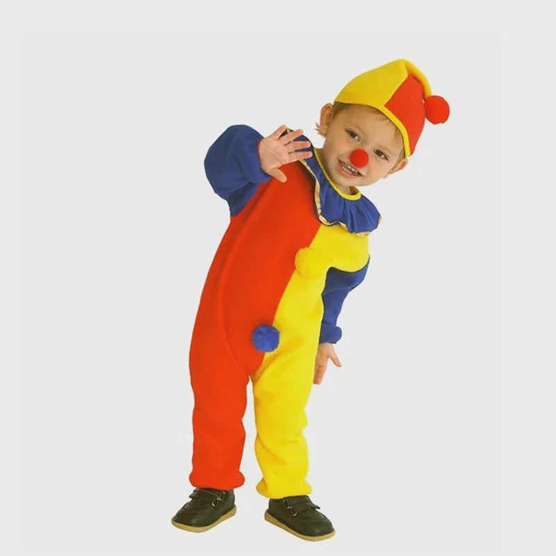 Kind Clown Kostuum met Muts - Feestelijk Jumpsuit voor Jongens & Meisjes