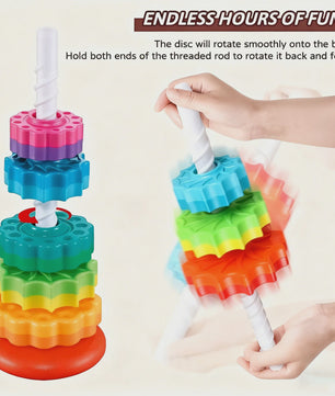 Montessori Regenboog Stapeltoren met Draaiende Tandwielen - Educatief Speelgoed voor Kinderen