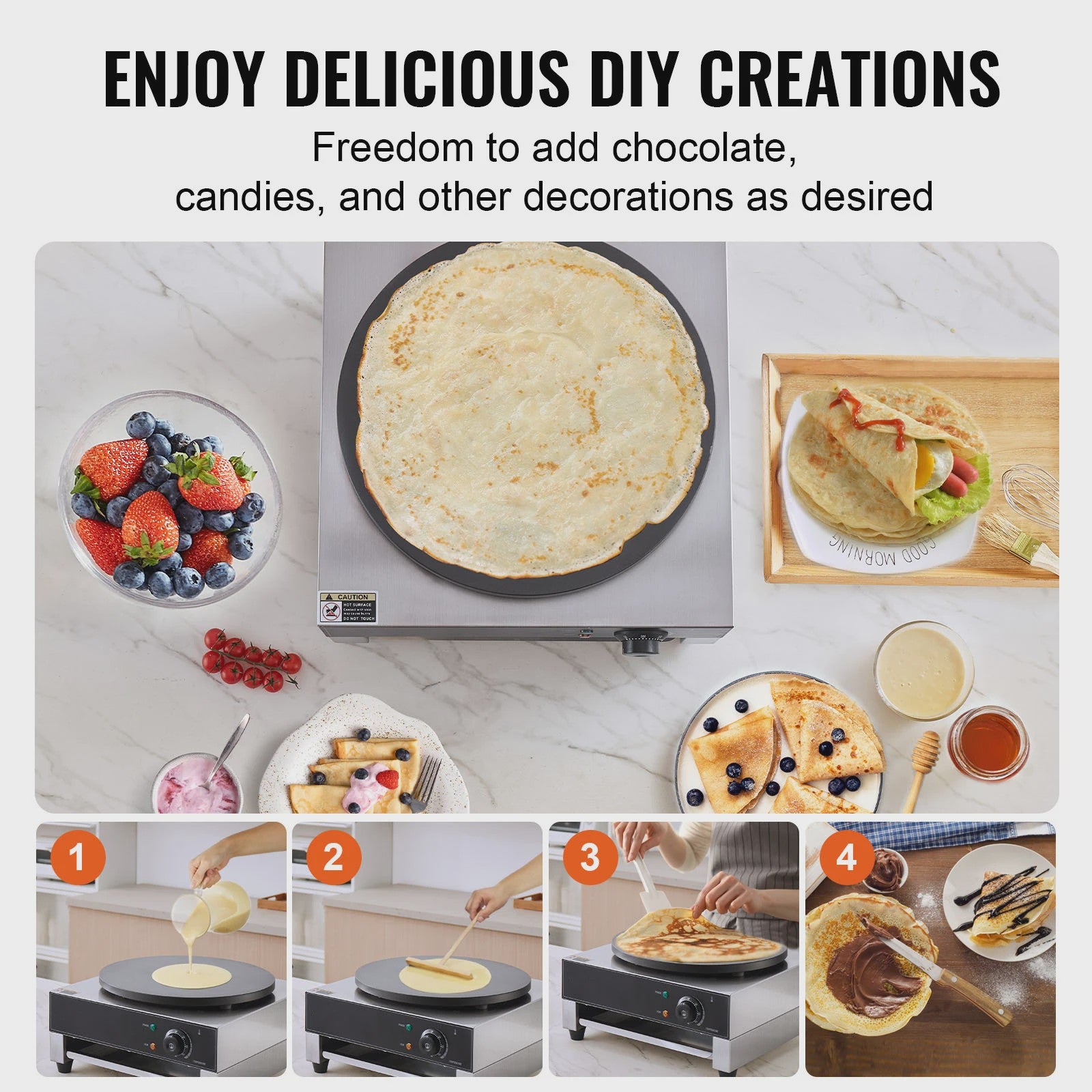 Professionele Crêpemaker 16 Inch - Elektrisch, Anti-aanbak & Krachtig