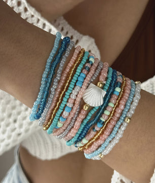 17-delige Boho Kralen Armband Set met Schelpjes - Pastel Kleuren voor Zomer & Strand