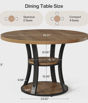Ronde Eettafel 4 Personen met 2-Laags Opslag - Landelijke Stijl, Ruimtebesparend
