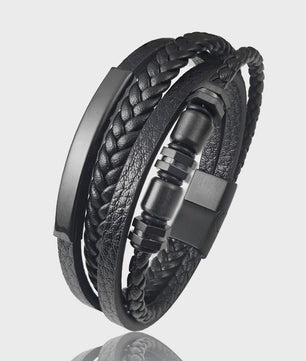 Luxe Heren Armband van Gevlochten Leer met Magnetische Sluiting en RVS Details
