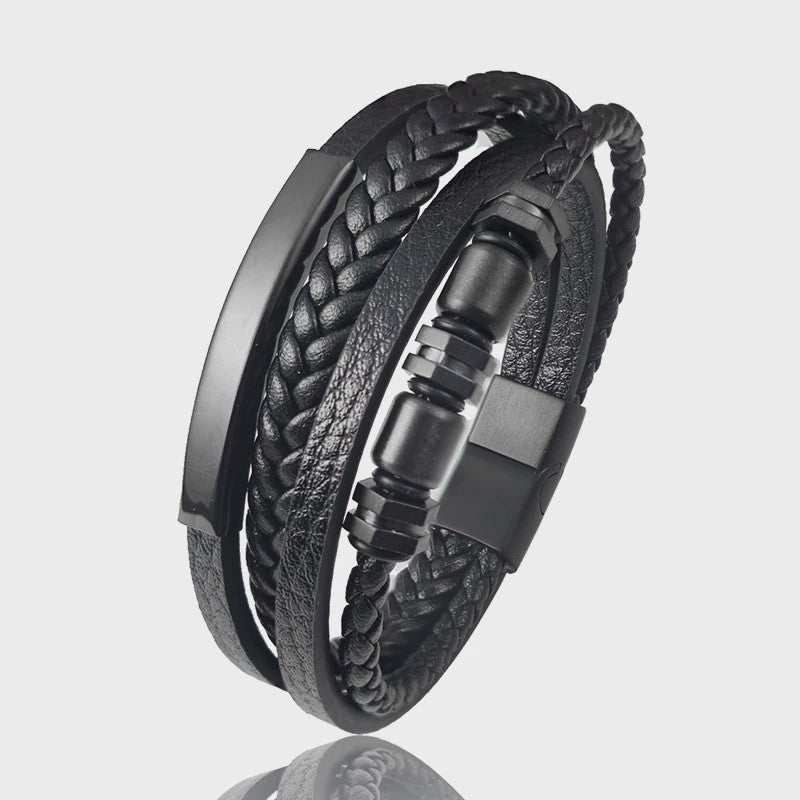 Luxe Heren Armband van Gevlochten Leer met Magnetische Sluiting en RVS Details