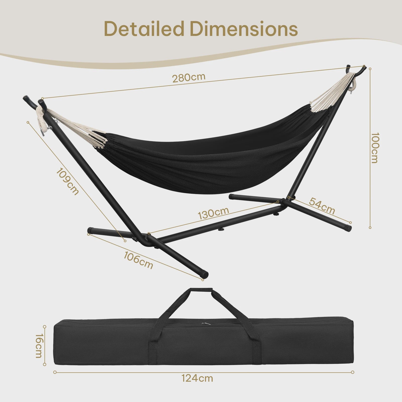 Draagbare Dubbele Hangmat met Onderstel - 250kg Capaciteit voor 2 Personen - Outdoor & Camping