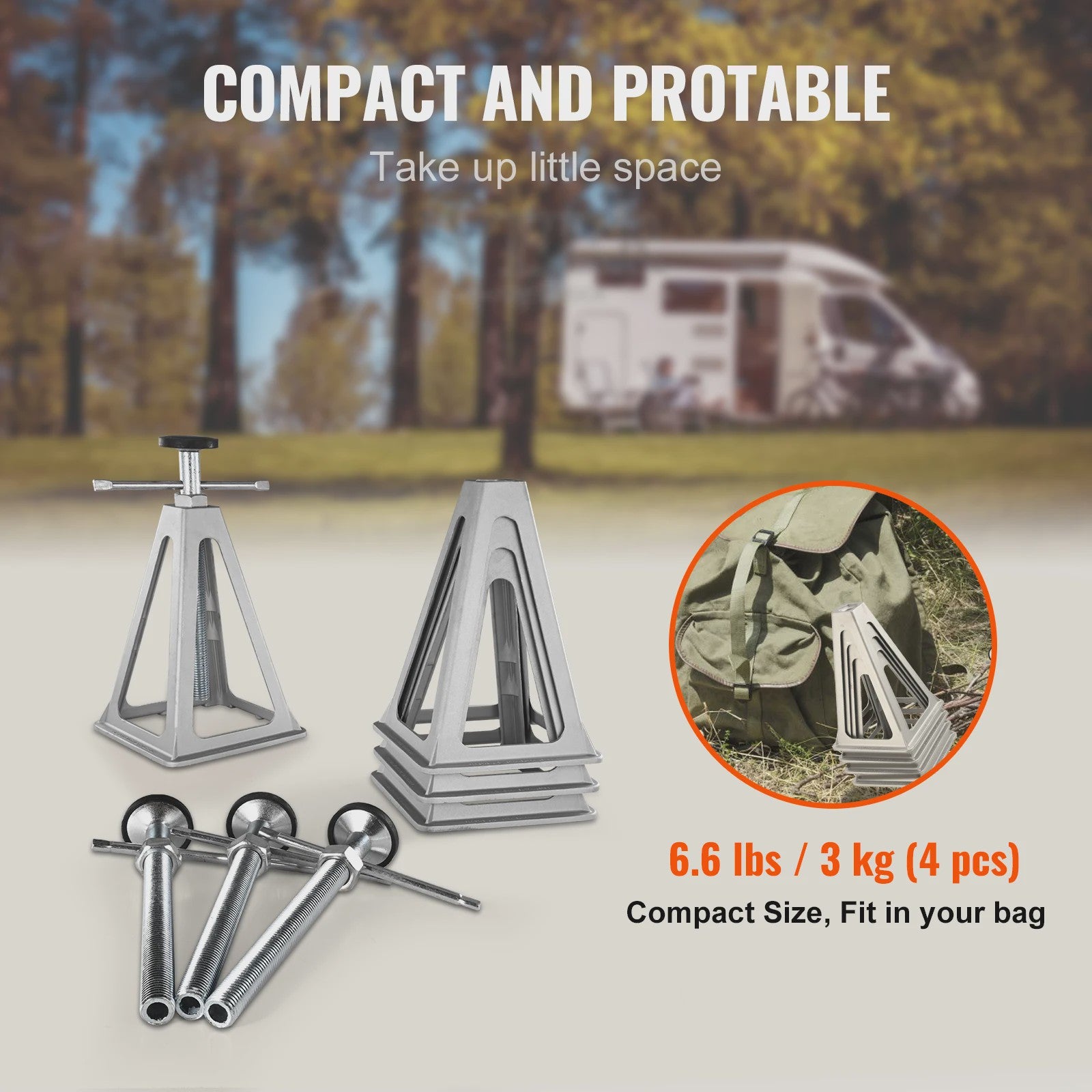 4x Aluminium RV Stabilisator Jack - 6000 Lbs Hefvermogen per stuk - Leveling Jacks voor Camper & Caravan