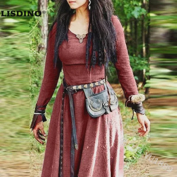 Middeleeuwse Maxi Jurk voor Dames - Vintage Elf/Renaissance Stijl met Lange Mouwen