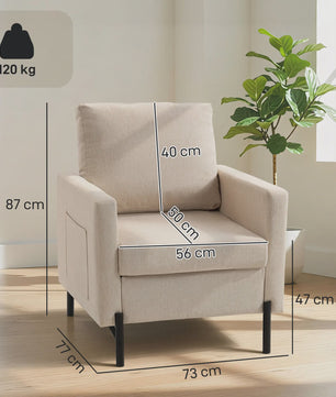 Comfortabele Beige Fauteuil met Armleuningen en Stalen Poten - Stijlvol en Duurzaam
