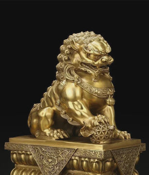 Set van 2 Koperen Feng Shui Leeuw Beeldjes - Symbool van Bescherming en Welvaart
