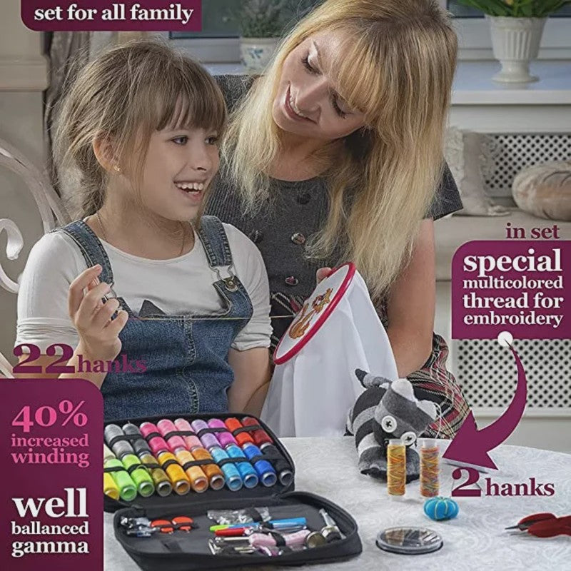 Complete Naaiset Koffer - Multifunctioneel DIY Naaiset met Kleurrijk Garen en Accessoires