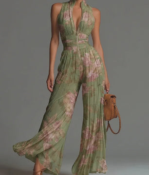 Chiffon Jumpsuit Dames - Elegante Mouwloze Palazzo Broek met Hoge Taille