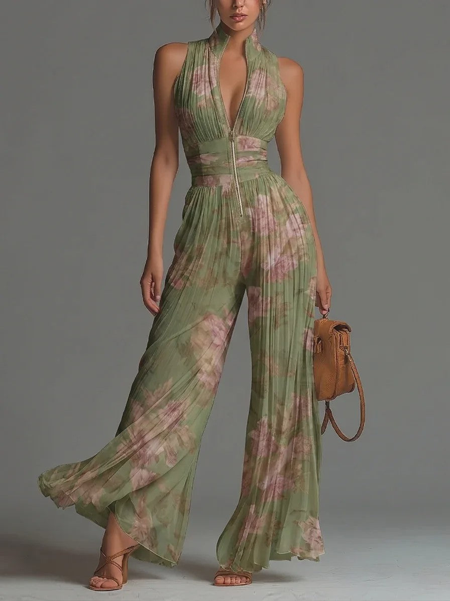 Chiffon Jumpsuit Dames - Elegante Mouwloze Palazzo Broek met Hoge Taille