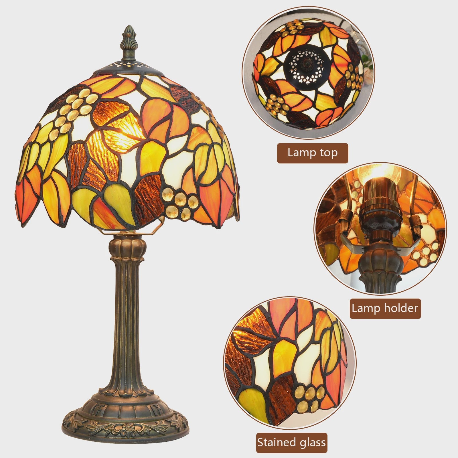 Vintage Stijl Tiffany Tafellamp - 20cm Breed Kleurrijk Glas - Sfeervolle Leeslamp