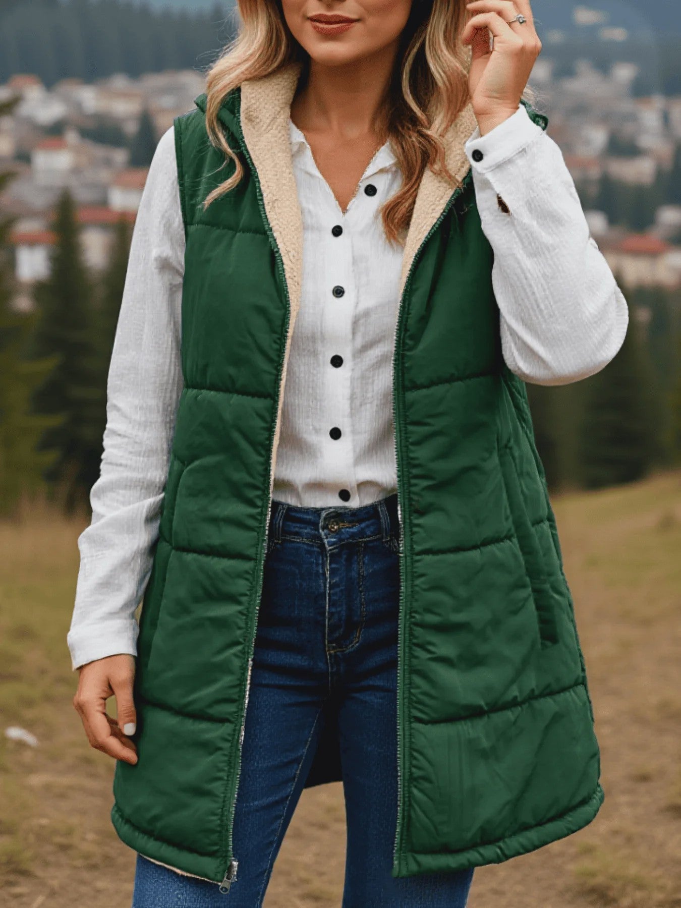 Dames Winter Vest met Capuchon - Fleece Gevoerd Katoen