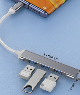 4-Poorts USB 3.0 Hub met Type-C Connector - Uitbreidingsadapter voor Laptop & Smartphone