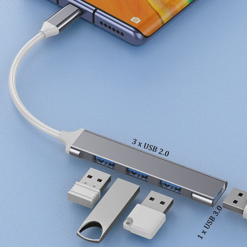 4-Poorts USB 3.0 Hub met Type-C Connector - Uitbreidingsadapter voor Laptop & Smartphone