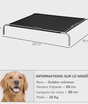 PawHut XXL Verhoogd Honden- en Kattenbed - Comfortabel en Duurzaam - 150x90x20 cm Zwart