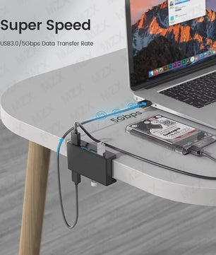Aluminium USB 3.0/3.2 Hub met Clip: 5Gbps/10Gbps Docking Station voor Monitor & Bureau