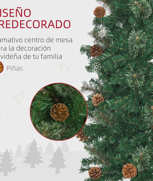 HOMCOM Kunstkerstboom 225 cm Groen Potloodmodel met Dennenkegels