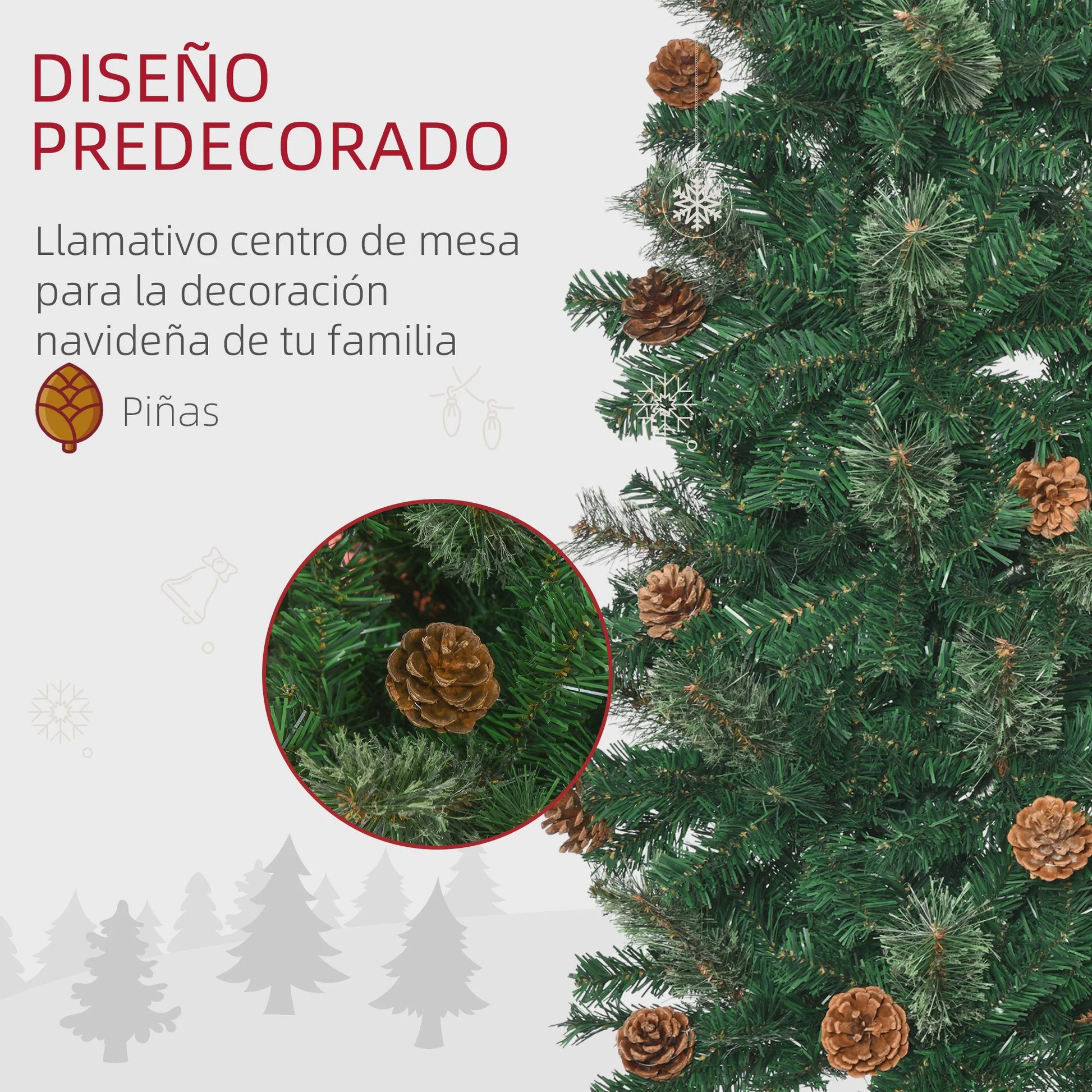 HOMCOM Kunstkerstboom 225 cm Groen Potloodmodel met Dennenkegels