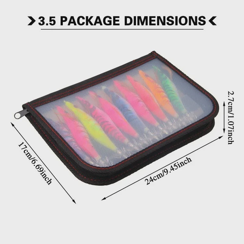 10-delige Set Lichtgevende Inktvis Aas Jig Lures met 3D Ogen - 3.5# 19.5g