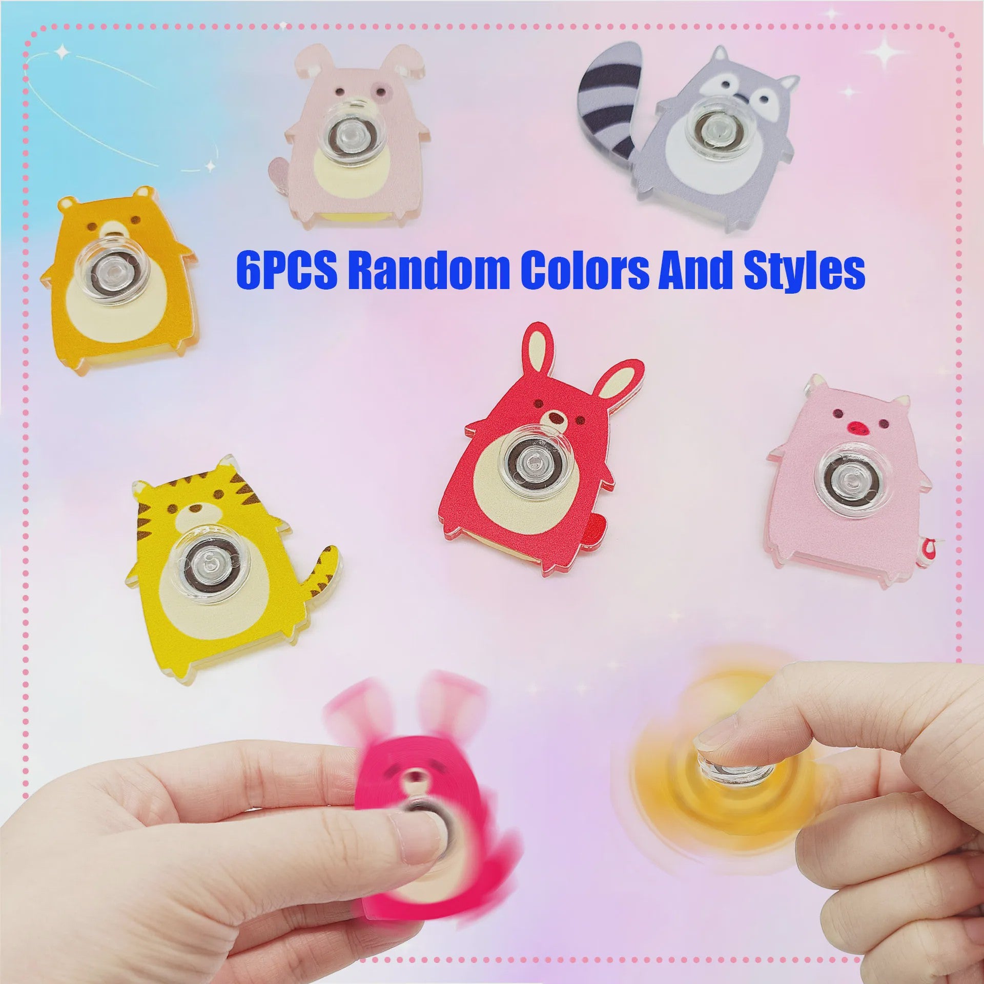 Set van 6 Leuke Dieren Fidget Spinners - Vingertop Gyro Speelgoed voor Stressverlichting & Feestjes