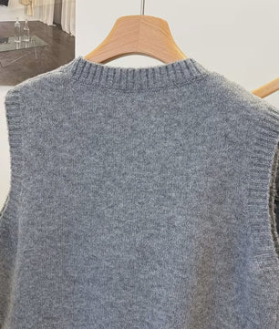 Gebreide Vest Trui Dames - Effen Kleur, Casual & Veelzijdig, Kort Model met Knopen