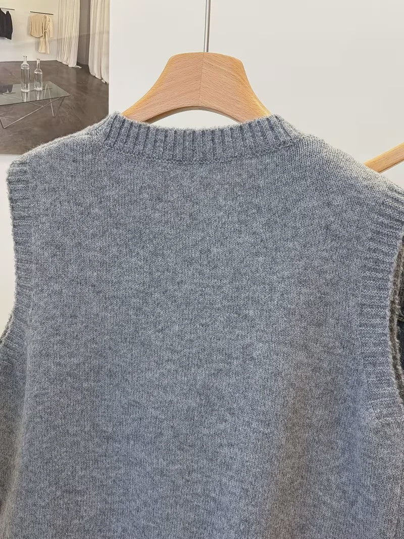 Gebreide Vest Trui Dames - Effen Kleur, Casual & Veelzijdig, Kort Model met Knopen