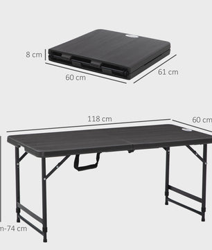Outsunny Opvouwbare Campingtafel voor 4 Personen - In hoogte Verstelbaar, 118x60x74 cm
