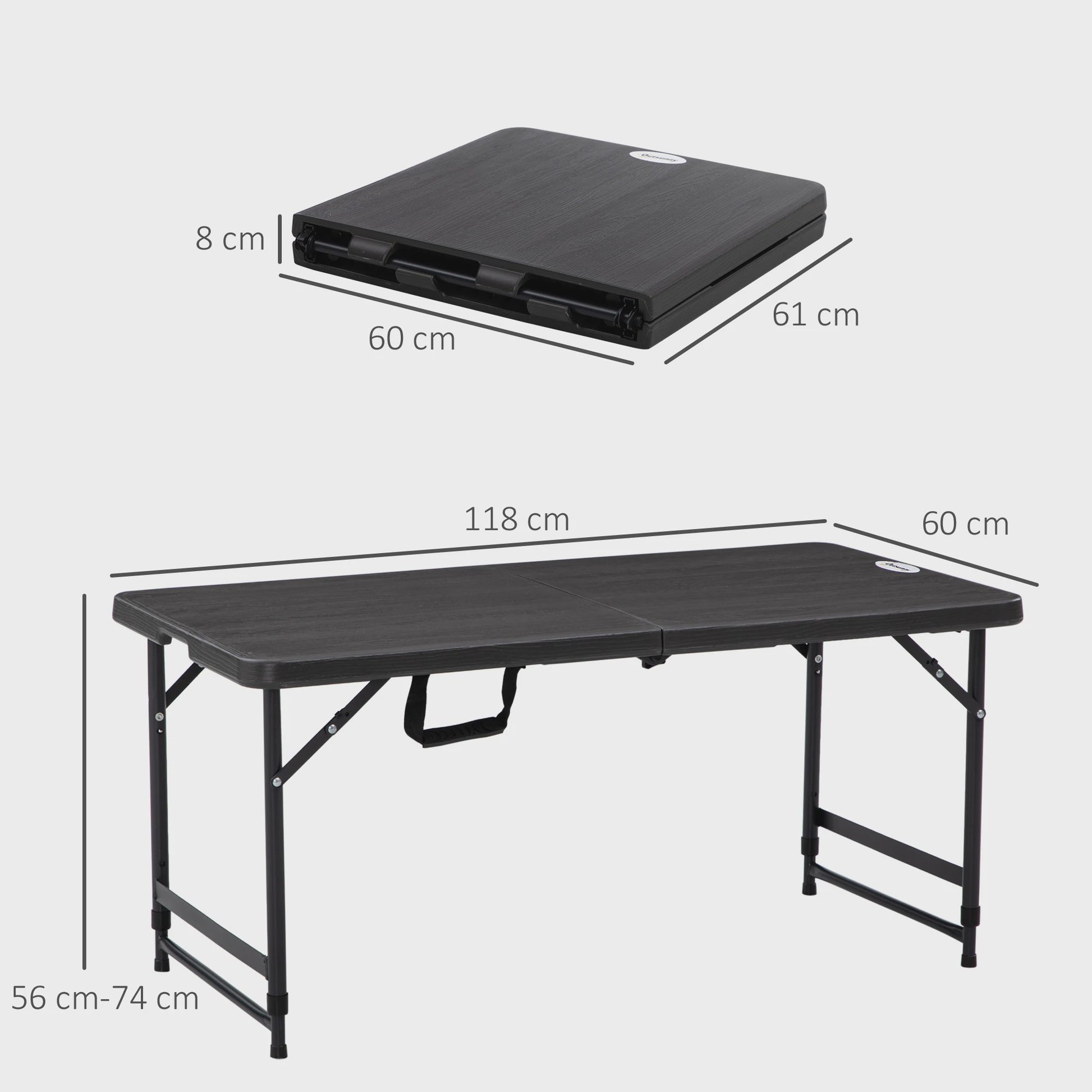 Outsunny Opvouwbare Campingtafel voor 4 Personen - In hoogte Verstelbaar, 118x60x74 cm