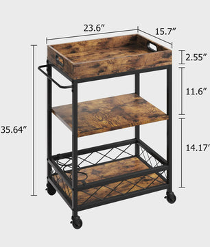 Mobiele Serveertrolley met Wijnrek - 3 Niveaus, Keukenbar & Drankwagen