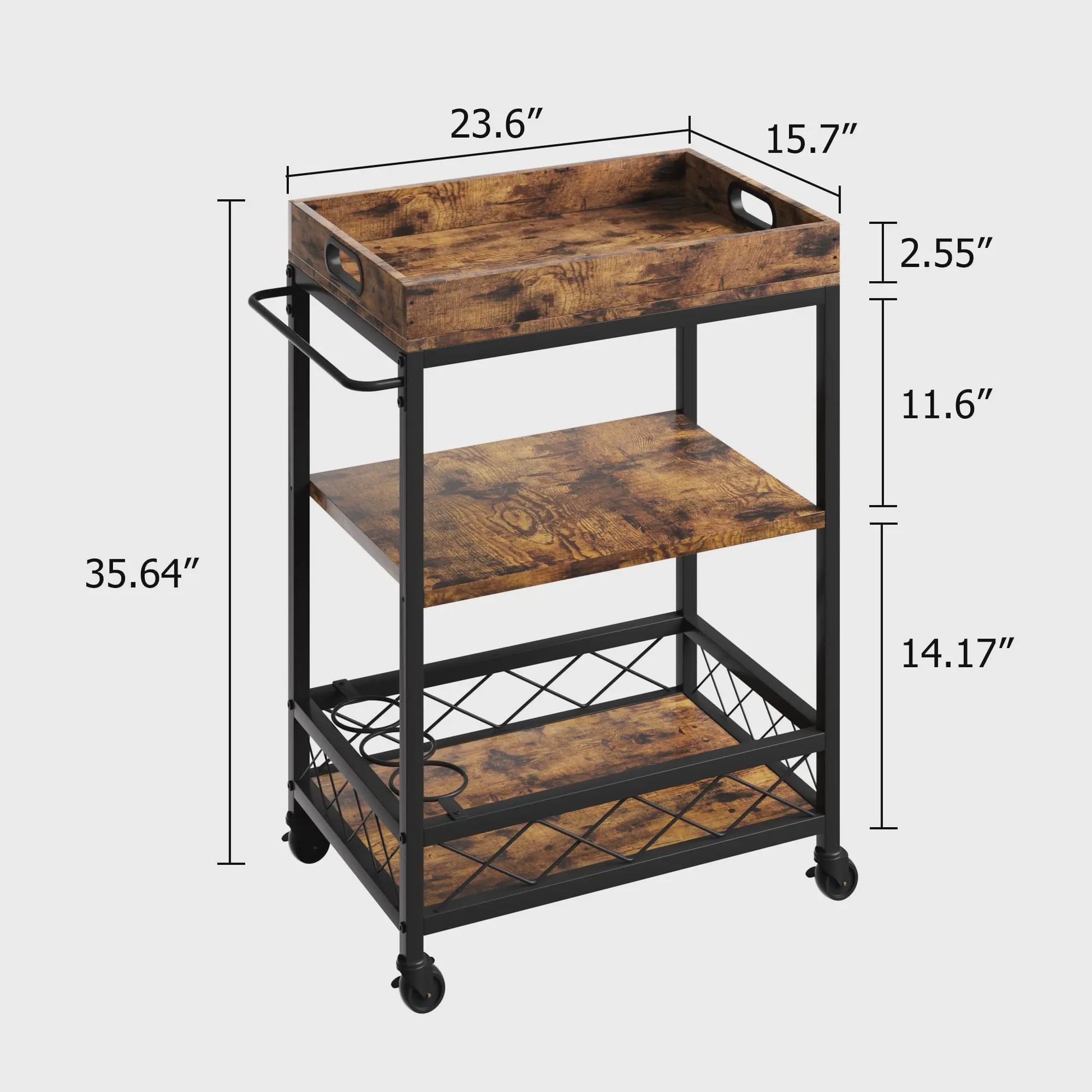 Mobiele Serveertrolley met Wijnrek - 3 Niveaus, Keukenbar & Drankwagen