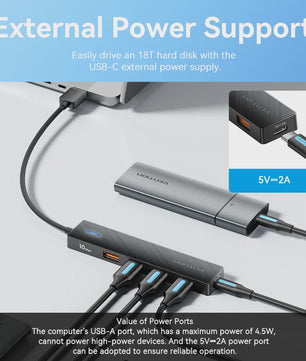 Vention 5-Poorts USB 3.2 Gen2 Hub met 10Gbps Snelheid - USB-A & Type-C Multiport Adapter