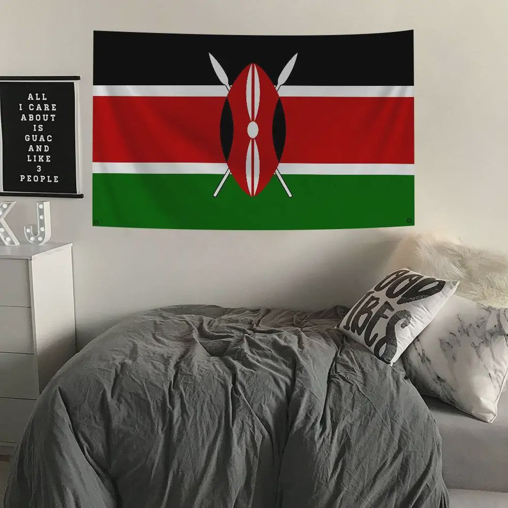 Kenya Vlag Banner - Duurzaam Polyester met 4 Ophangogen - Decoratie voor Binnen & Buiten