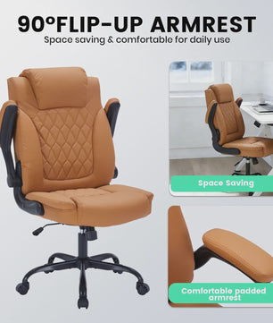 Ergonomische Directiestoel Kunstleer - 159KG Draagvermogen, Lendesteun & Opklapbare Armleuningen