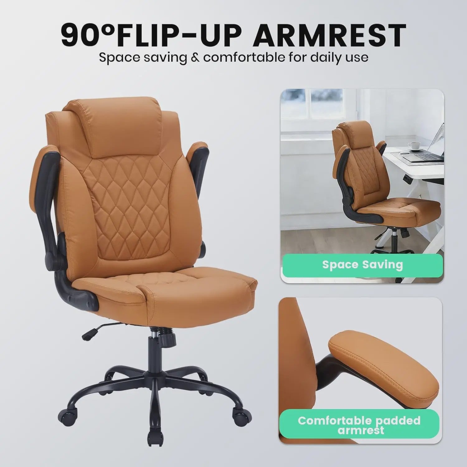 Ergonomische Directiestoel Kunstleer - 159KG Draagvermogen, Lendesteun & Opklapbare Armleuningen