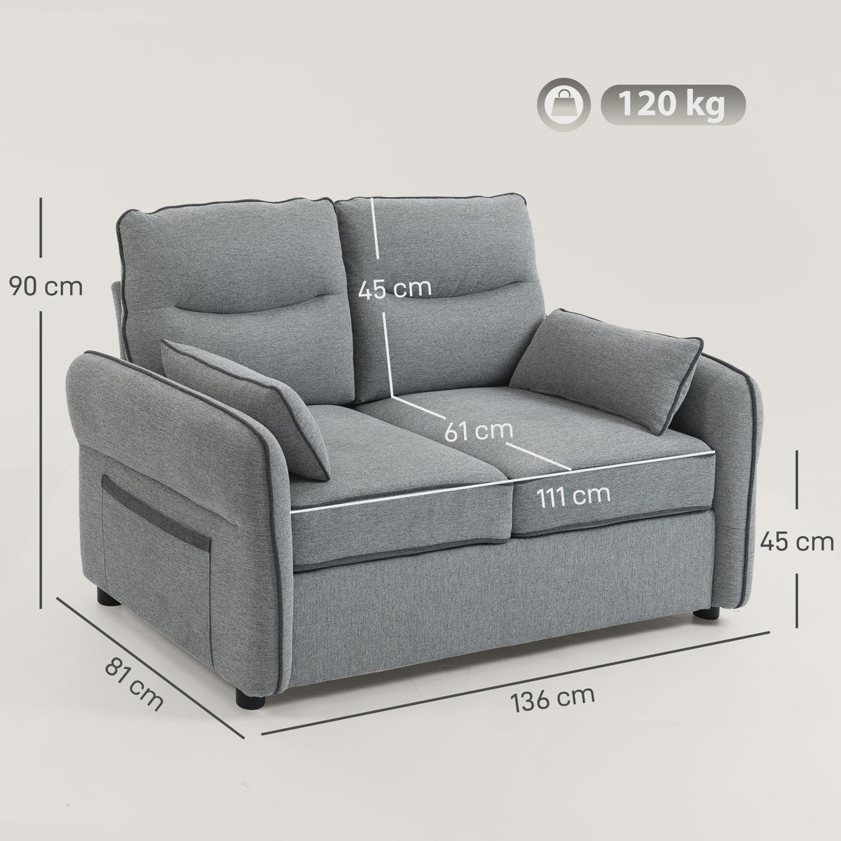 Homcom 2-Zitsbank Egyptisch Fluweel 136 cm - Comfortabel, Stijlvol en Praktisch